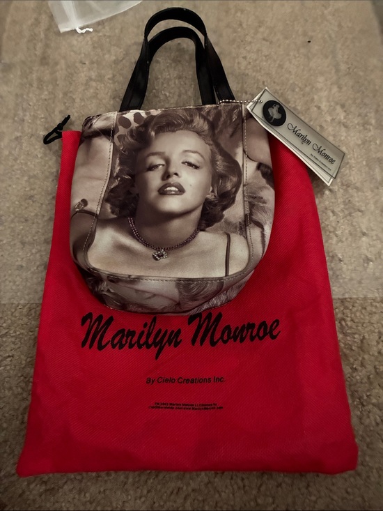 Marilyn Monroe Handbags - Marilyn Monroe Black & Red Mini Tote with Portrait and dust bag